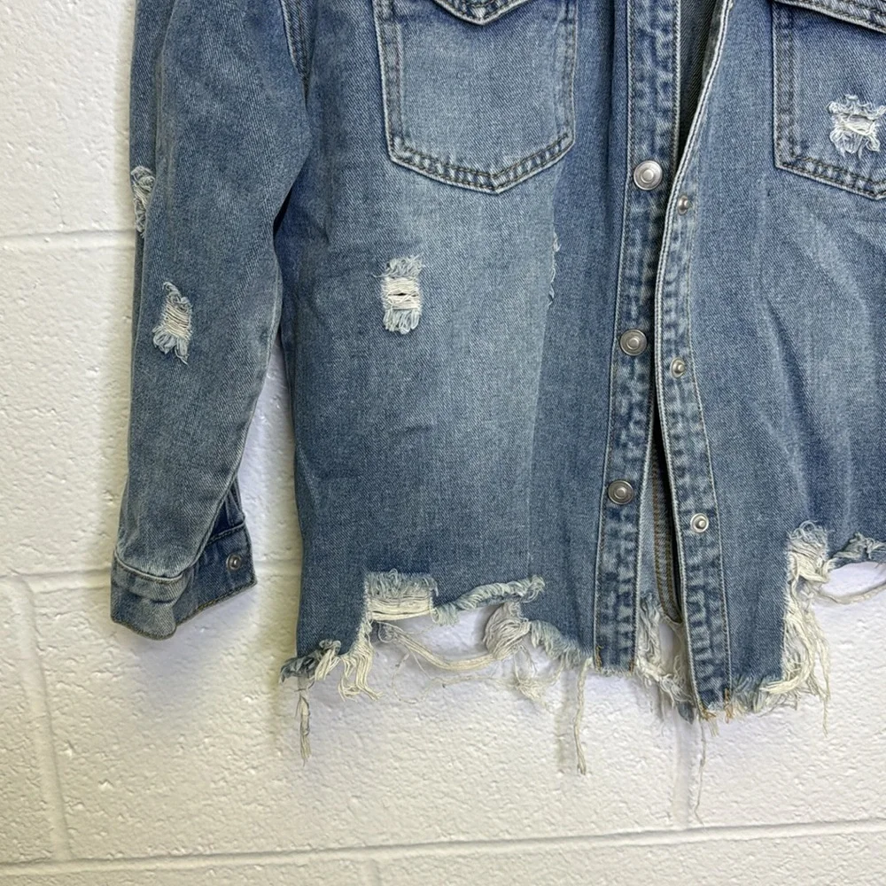 GB Girls Light Blue Distressed Denim Jacket - Picture 3 of 6